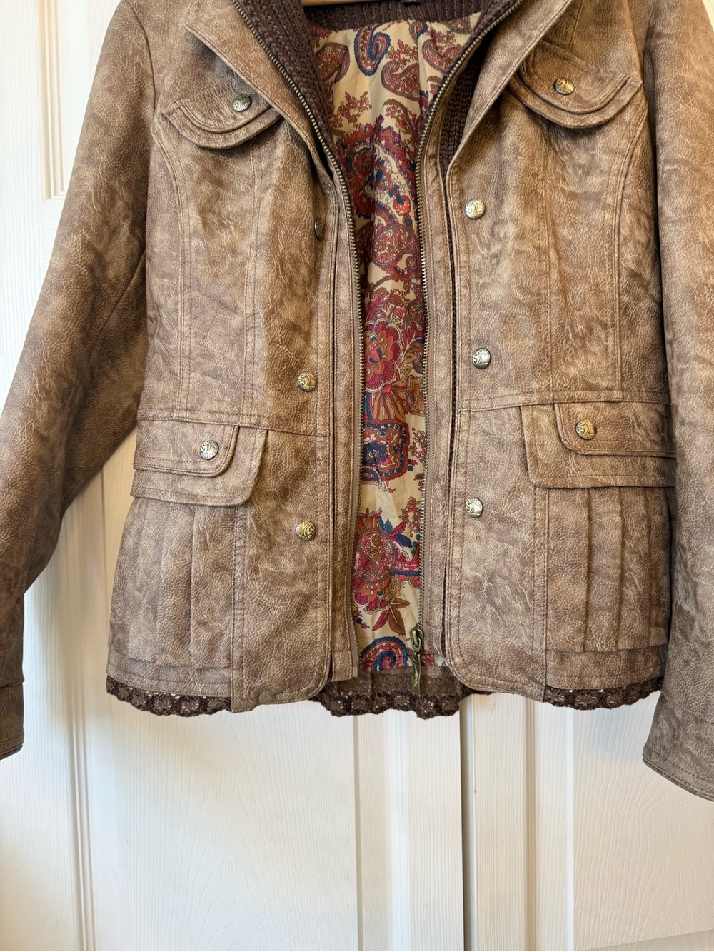 Montana Co Women's Faux Leather Wash Brown Jacket size small - Picture 2 of 10